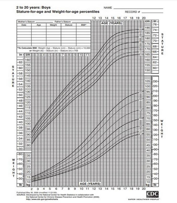 gráfico de crescimento do rapaz's growth chart